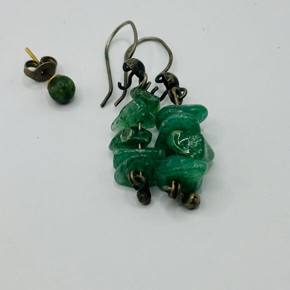 Vintage 1970's Aventurine Earrings with Stud for Third Hole - Picture 1 of 7